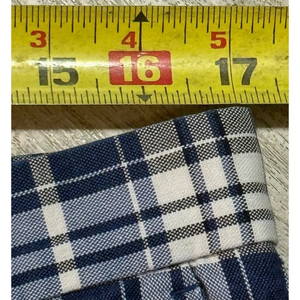 Banana Republic Aiden Shorts Mens 34 Blue White Plaid Flat Front Preppy Cotton